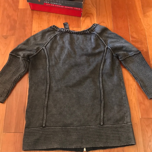 Grey Knit Acid Wash Zip Cropped Sweater - Picture 4 of 7